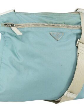 Authentic PRADA Shoulder Bag Nylon Light Blue Silver